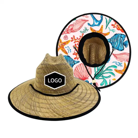 Sombreros de vaquero de paja a granel personalizados con patrón de impresión debajo del borde