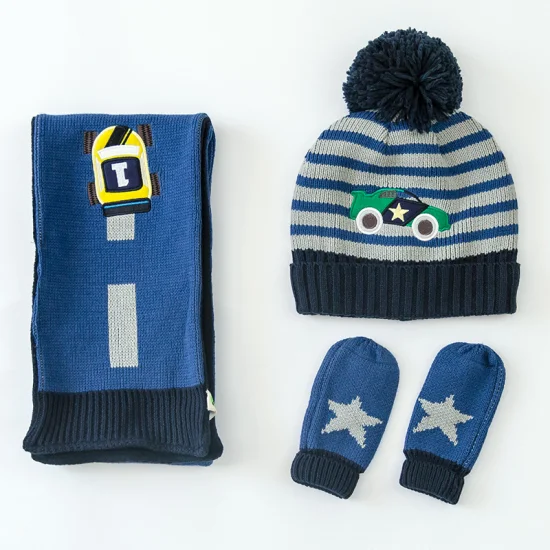 100% algodón moda niños sombrero bufanda guantes conjuntos